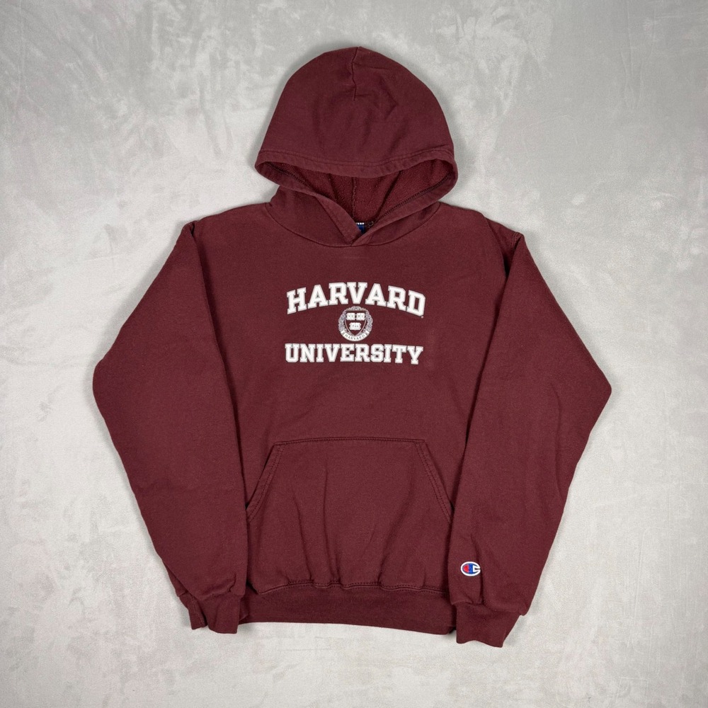 Y2K Mens Champion Harvard University Collegiate Hoodie Maroon Large